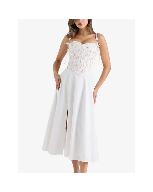 House Of Cb White Clarabelle Detachable-Corset Stretch-Cotton Midi Dress Xs (A-C Cup)