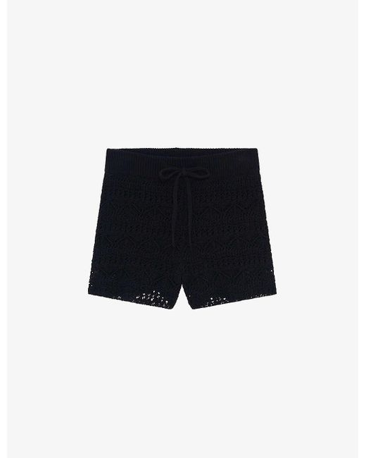 IRO Black Loreen Self Tie-fastened Crochet Shorts