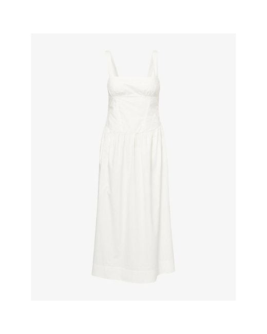 Bec & Bridge White Dune Shoulder-Straps Cotton-Poplin Maxi Dress