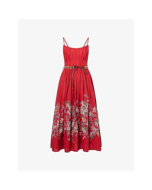 Zimmermann Red Rhiannon Corset Cotton Midi Dress