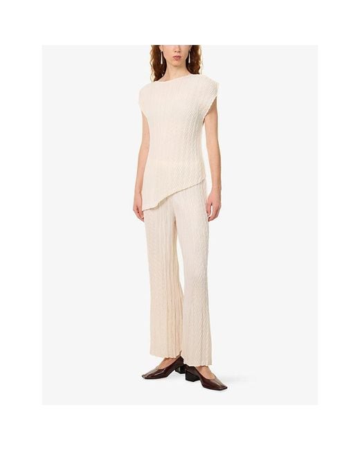 Issey Miyake White Unfurling Pleats Asymmetric Knitted Top