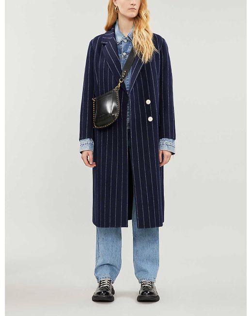 Sandro Blue Striped Double-breasted Coat