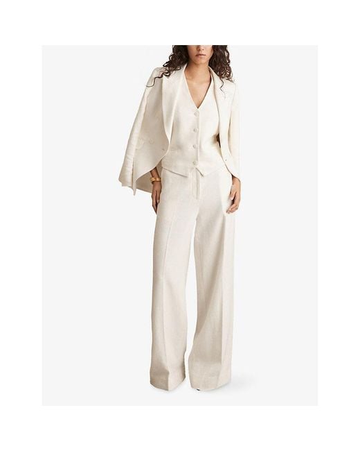 Reiss White Devon V-Neck Woven Waistcoat