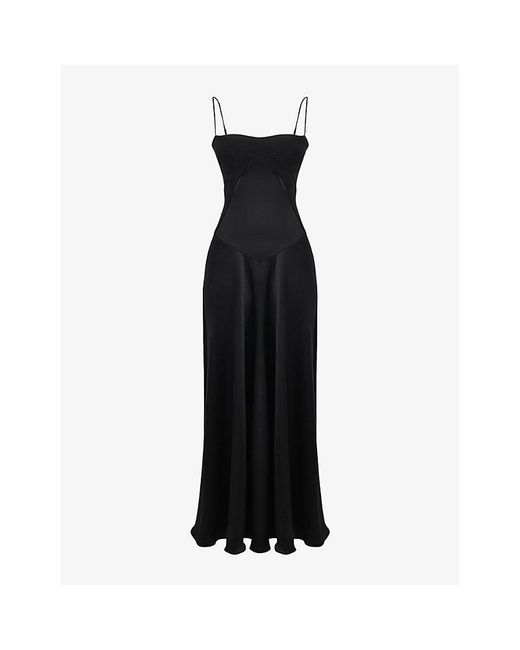 House Of Cb Black Anabella Fitted-Bodice Lace-Up Satin Maxi Dress