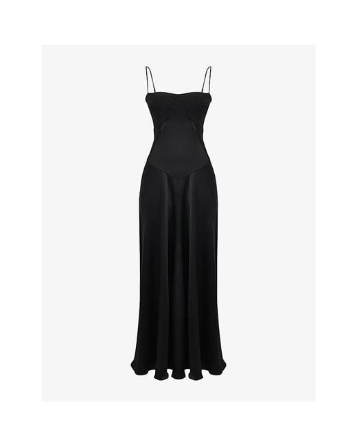 House Of Cb Black Anabella Fitted-Bodice Lace-Up Satin Maxi Dress