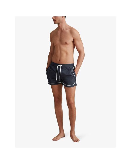 Reiss Blue Azure Contrast-trim Recycled-nylon Swim Shorts for men
