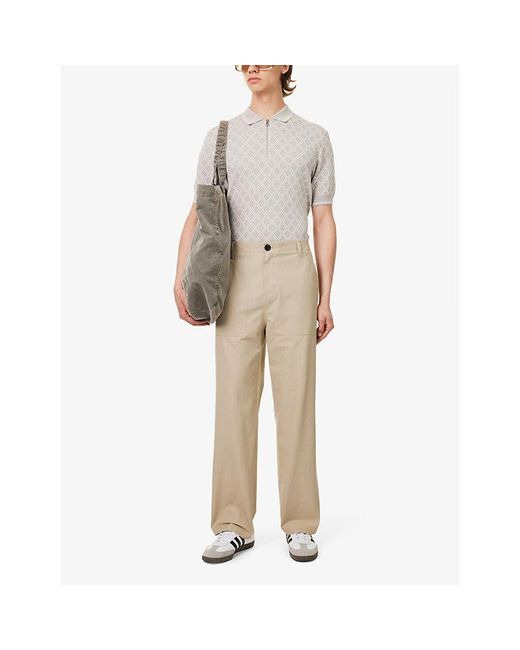 FRAME Natural Traveler Contrast-button Wide-leg Mid-rise Cotton Trousers for men