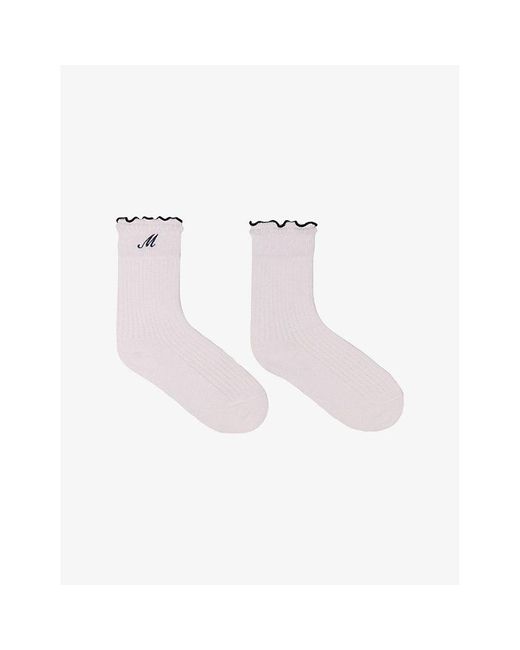 Maje Pink Logo-Embroidered Pointelle Stretch-Cotton Socks