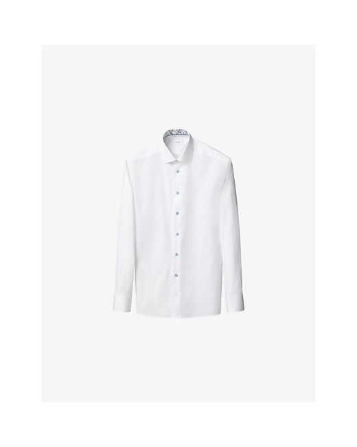 Eton of Sweden White Floral-Trim Slim-Fit Cotton-Twill Shirt for men