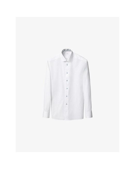 Eton of Sweden White Floral-Trim Slim-Fit Cotton-Twill Shirt for men