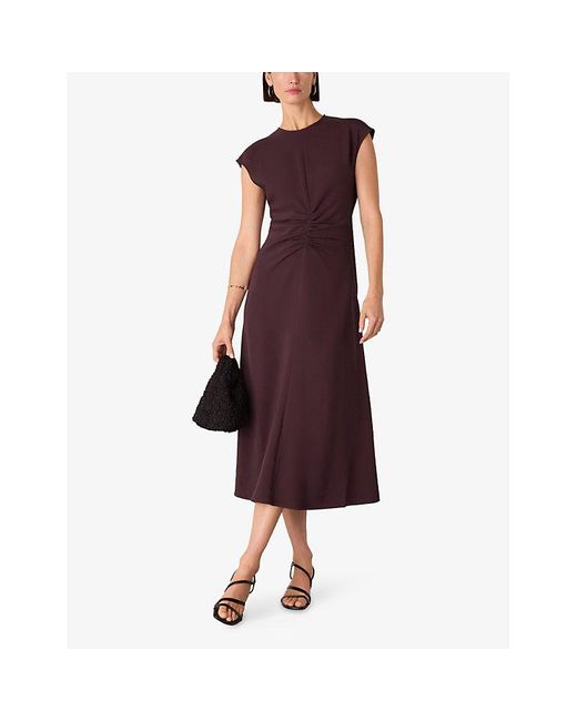 Whistles Purple Gathered Flared-Skirt Stretch-Woven Midi Dress