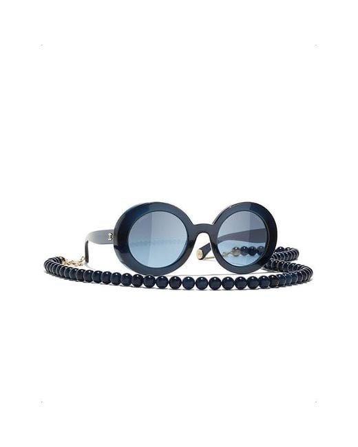 Chanel Blue Ch5489 Round-frame Chain Acetate Sunglasses