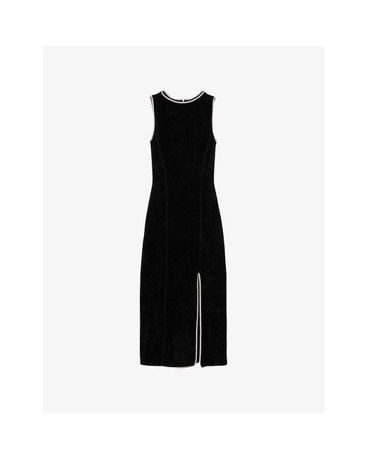 Sandro Sleeveless Rhinestone-Embellished Knitted Maxi Dress in Black | Lyst