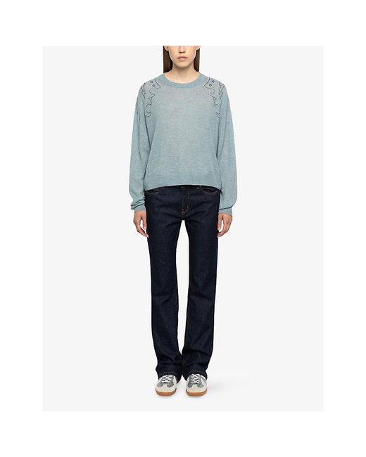 Zadig & Voltaire Blue Swapy Rhinestone-Embellished Cashmere Jumper