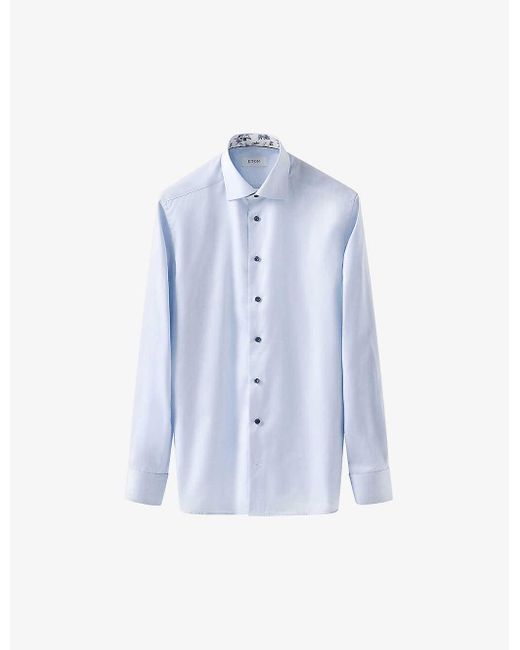 Eton of Sweden Blue Floral-collar Regular-fit Signature Organic Cotton-twill Shirt for men