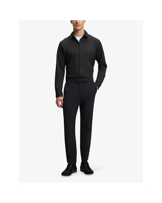 Boss Blue Logo-Print Slim-Fit Cotton-Piqué Shirt for men