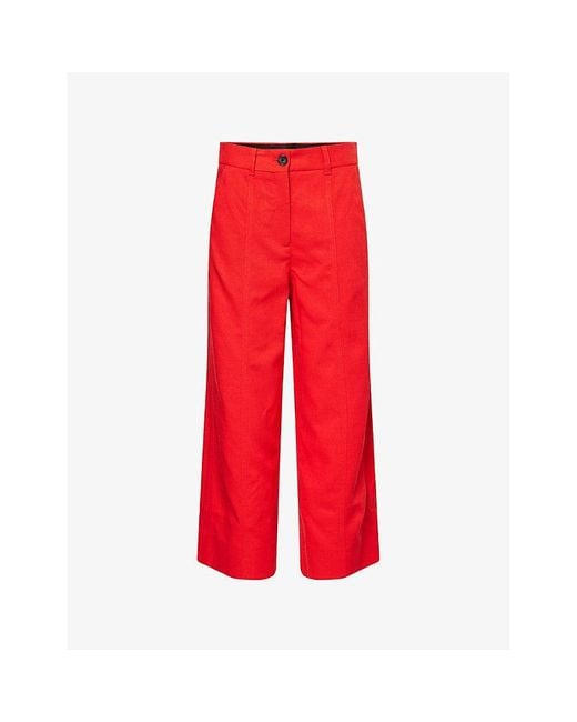 ME+EM Red Cropped Straight-Leg Woven Trousers