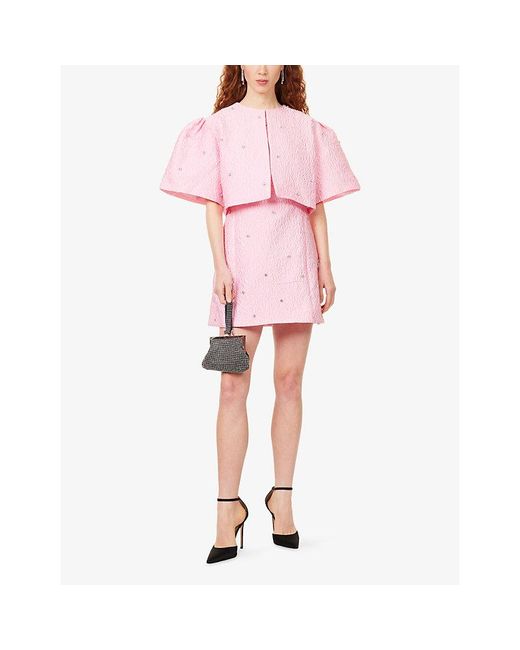 Sister Jane Pink Celeste Jewel-Embellished Satin Cropped Jacket