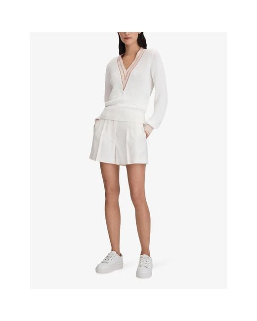Reiss White Tor Contrast-trim Knitted Jumper
