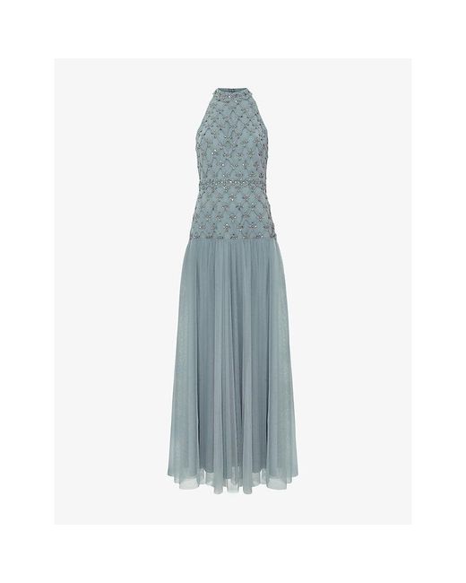 Phase Eight Blue Nola Sequin-Embellished Sleeveless Woven Maxi Dress