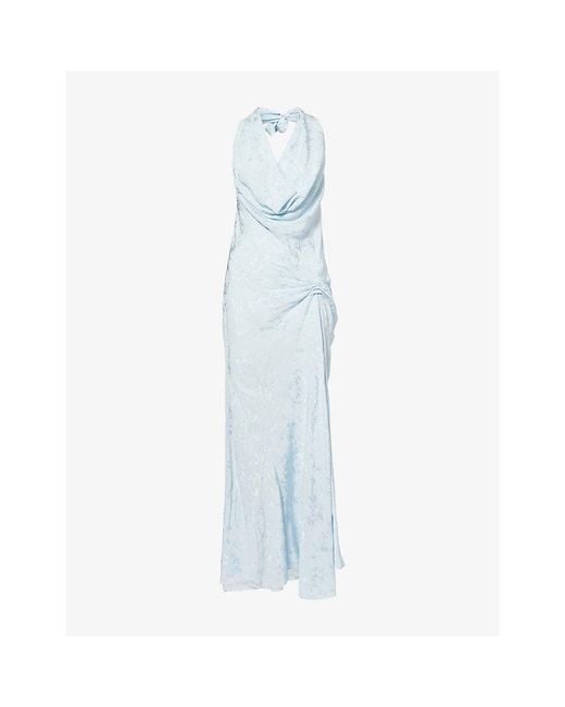 Anna October Blue Kelly Draped Satin Maxi Dress