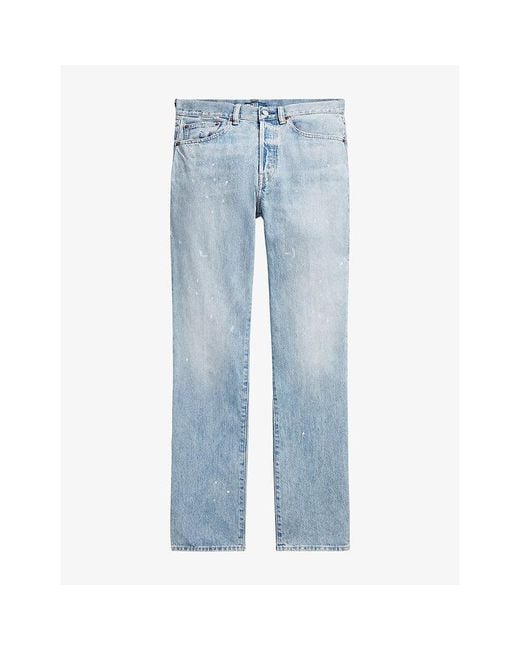 Polo Ralph Lauren Blue Paint-Splattered Straight-Leg High-Rise Jeans
