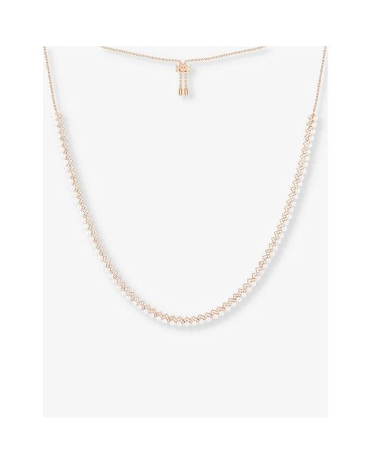 Apm Monaco White Up And Down 18ct -plated Metal, Zirconia And Pearl Necklace