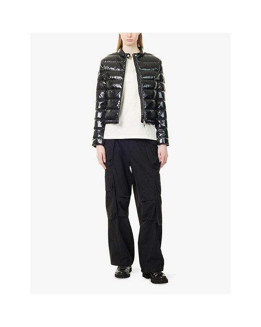 Moncler Black Papillon Funnel-Neck Short Down Jacket