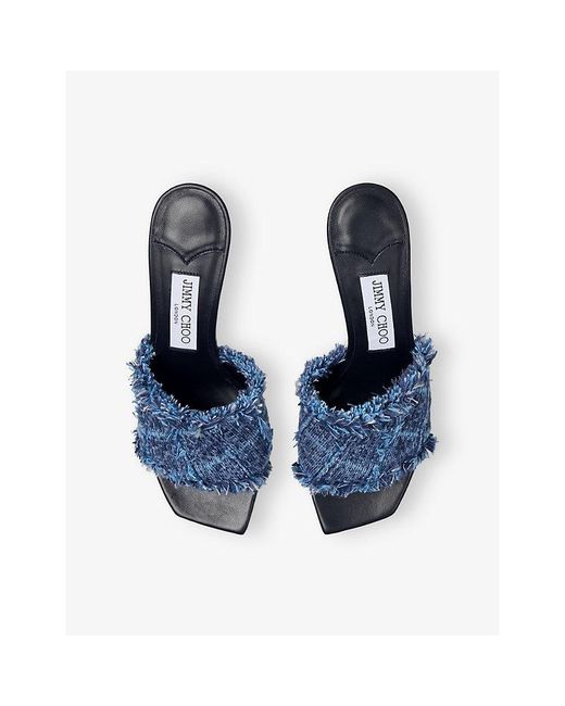 Jimmy Choo Blue Alexia 80 Crosshatch- Heeled Mules