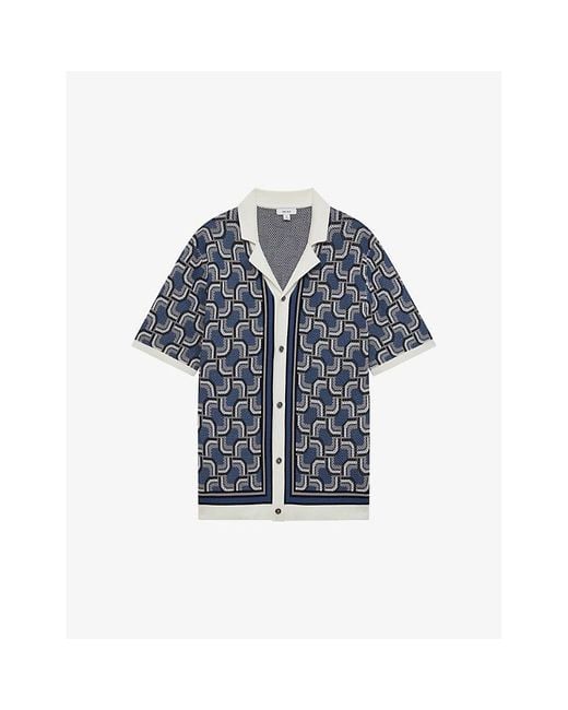 Reiss Blue Lotus Abstract-pattern Knitted Shirt for men