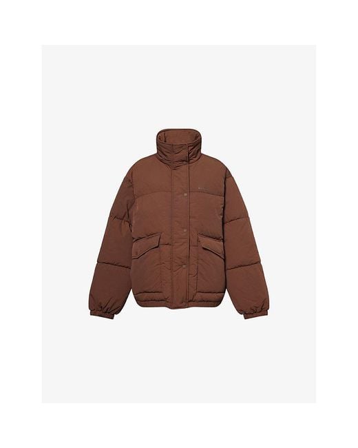 ADANOLA Brown Funnel-Neck Long-Sleeves Shell Puffer Jacket