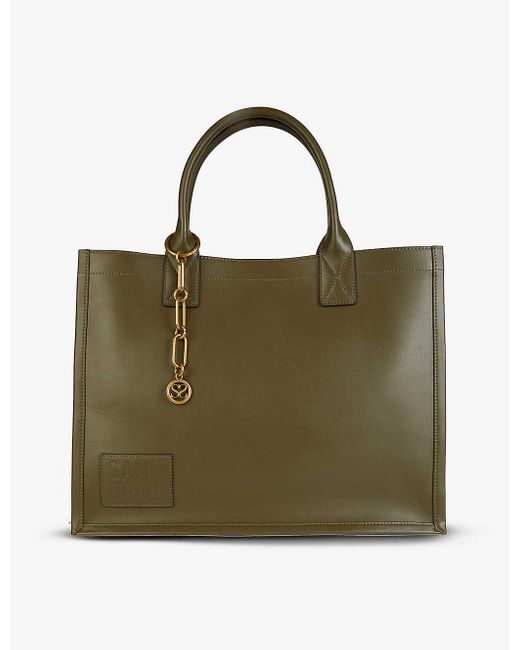 Sandro Womens Olive Green Kasbhcuir Brand-embossed Patch Leather Tote Bag 1 Size