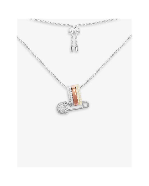 Apm Monaco White Pin Sterling- And Zirconia Adjustable Necklace