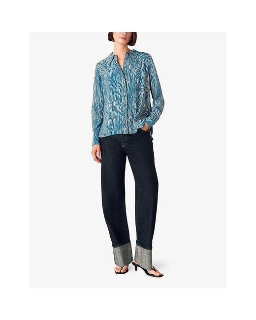 Whistles Blue Zebra-Print Button-Through Woven Shirt