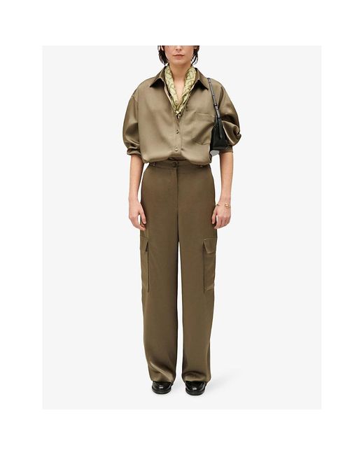 Claudie Pierlot Green Loose-fit Patch-pocket Satin Shirt
