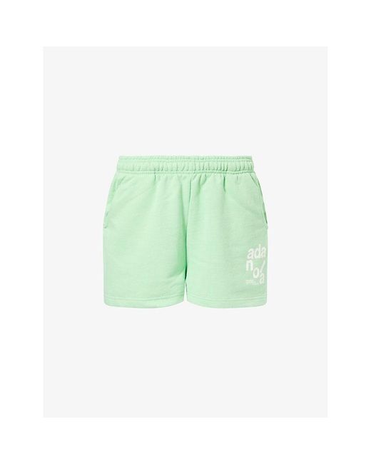 ADANOLA Green Ace Logo-Print Cotton Sweat Shorts