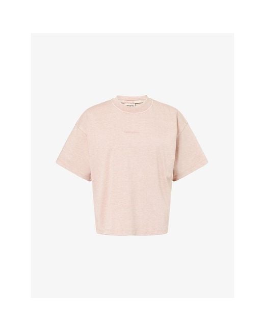 Carhartt Pink Benton Logo-Embroidered Cotton T-Shirt