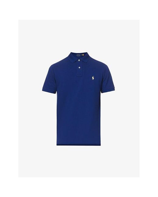 Polo Ralph Lauren Blue Short-Sleeved Logo-Embroidered Custom-Fit Cotton-Piqué Polo Shirt for men