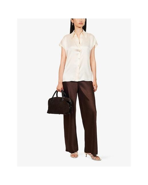 Vince Brown Colette Wide-Leg Cotton Trousers