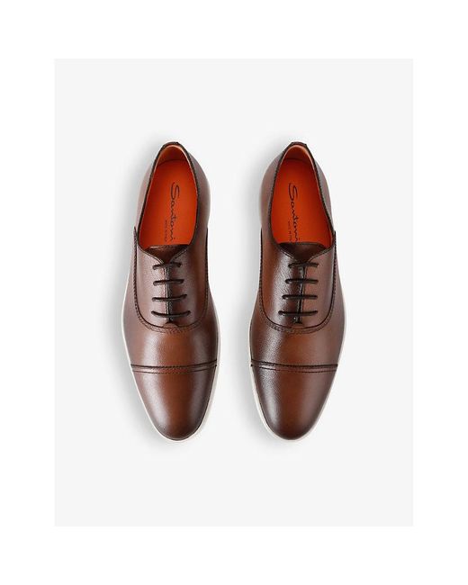 Santoni Brown Atlantis Leather Low-top Oxford Shoes for men