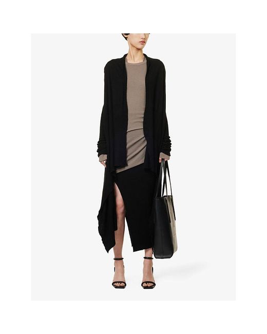 Rick Owens Black Relaxed-fit Waterfall-hem Cashmere Cardigan