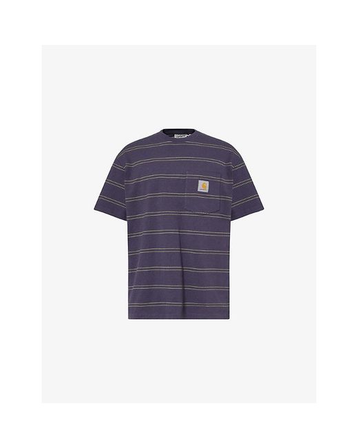 Carhartt Blue Bert Striped Pocket Stretch-Cotton T-Shirt for men
