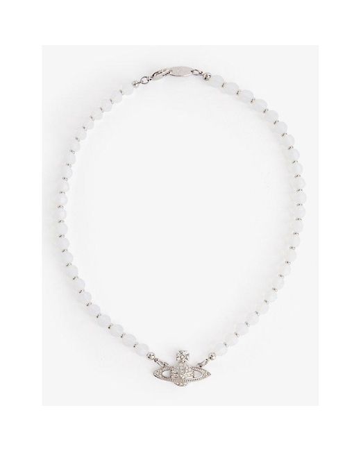 Vivienne Westwood White Messaline Silver-tone Brass And Crystal-embellished Choker Necklace
