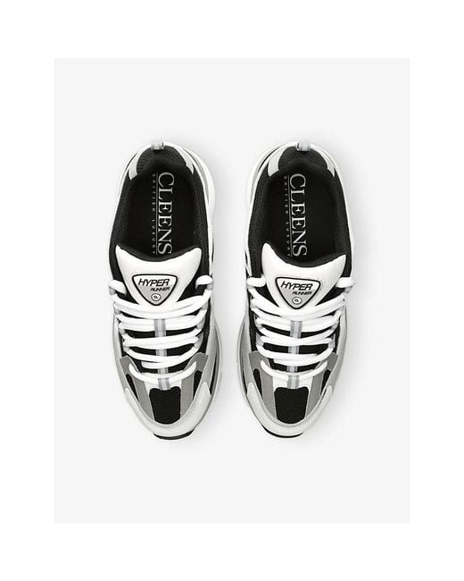 Cleens White Hyper Leather And Mesh Trainers for men