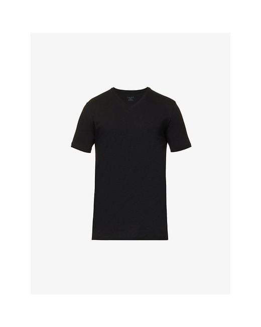 Falke Black Regular-Fit V-Neck Stretch-Cotton T-Shirt for men