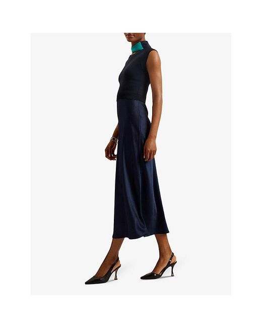 Ted Baker Blue Paolla Twist-neck Stretch-woven Midi Dress