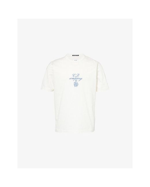 C P Company White Mercer Twisted Logo-Embroidered Cotton T-Shirt for men