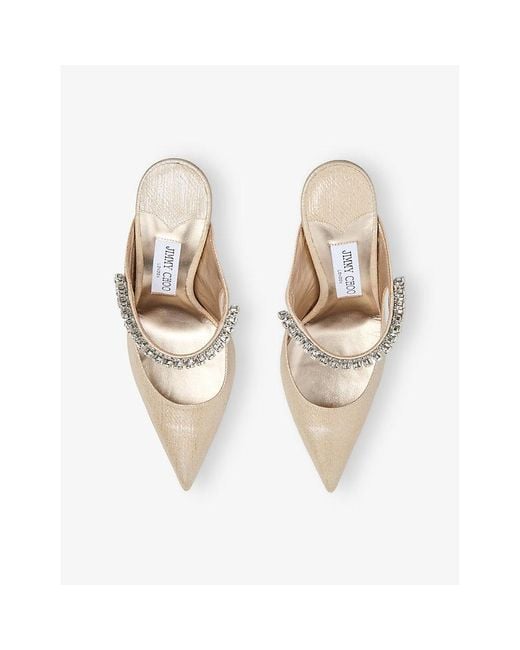 Jimmy Choo White Bing 100 Crystal-Embellished Patent-Leather Heeled Mules