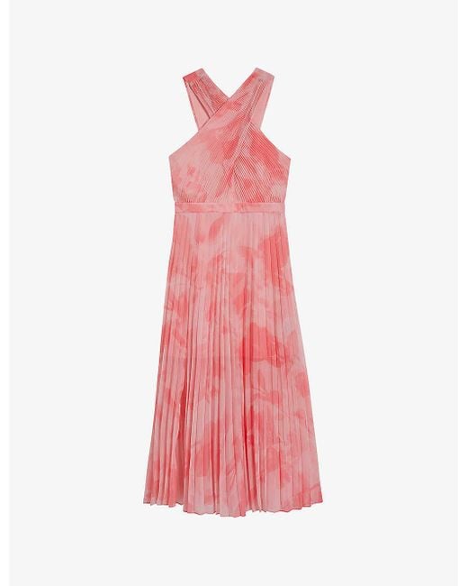 Ted Baker Pink Mirelia Cross-front Pleated Woven Midi Dress