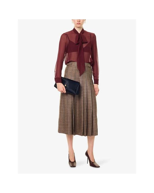 Gabriela Hearst Brown Wesley Checked Wool-Blend Midi Skirt
